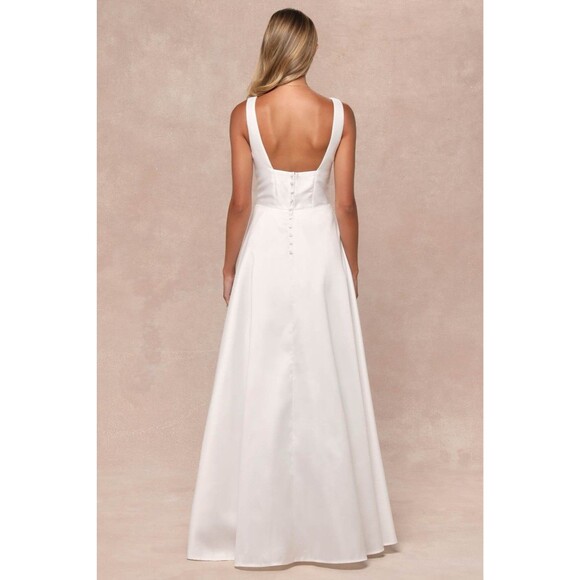 Lulus Modern Affection Maxi Dress Women's M White Taffeta Pleated NWT - Picture 4 of 13